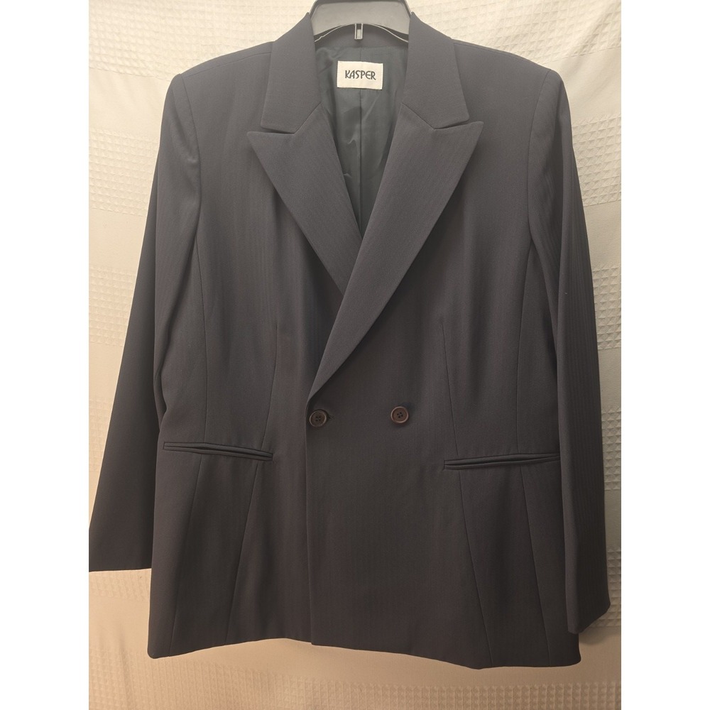Kasper Classic Blazer Size 16 Gray Lined Notch Lapel Long Sleeve Career Jacket